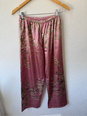 Pink Floral Satin Wide-Leg Pants